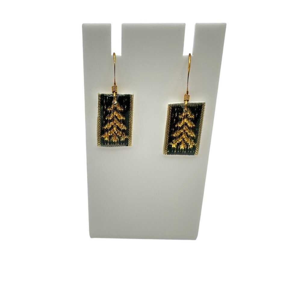 Vintage Inspired Rectangular Christmas Tree Earrings Jewelry Holiday Accessory